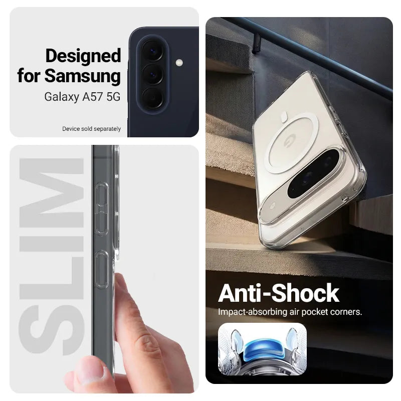 Crong Hybrid Clear Magnetic – MagSafe dėklas Samsung Galaxy A57 (skaidrus)