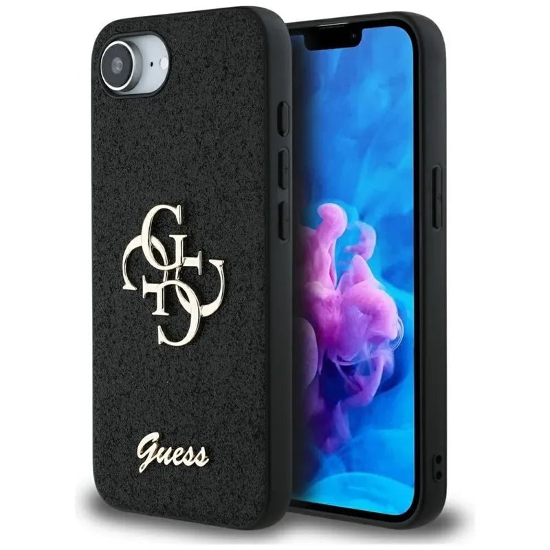 Guess Fixed Glitter Big 4G - Dėklas iPhone 16e (juodas)