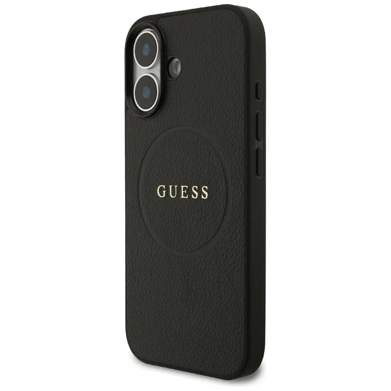 Guess Grained Ring MagSafe – dėklas iPhone 17 (juodas)