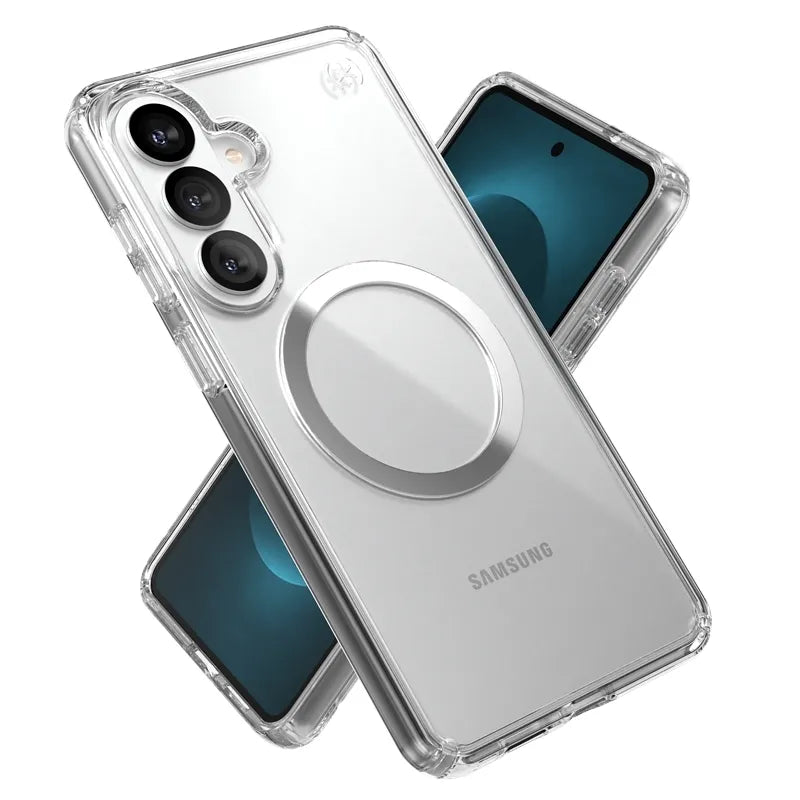 Speck Presidio Perfect-Clear Magnet – Samsung Galaxy S26+ MagSafe dėklas (Skaidrus/Skaidrus/Sidabrinis)