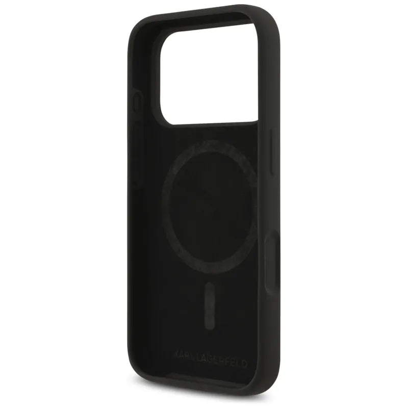 Karl Lagerfeld Silicone Karl & Choupette Ring MagSafe - Dėklas iPhone 17 Pro Max (juodas)