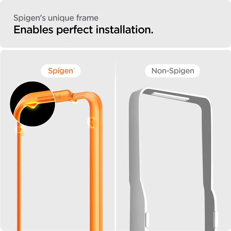 Spigen Alm Glass FC 2-Pack – Grūdintas stiklas, skirtas iPhone 15, 2 vnt. (juodas rėmelis)