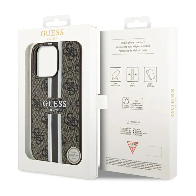 Guess 4G Printed Stripes MagSafe – dėklas iPhone 13 Pro Max (rudas)