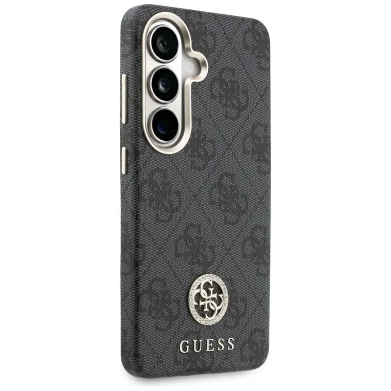 Guess 4G Rhinestone Round Logo MagSafe – Samsung Galaxy S26 dėklas (juodas)