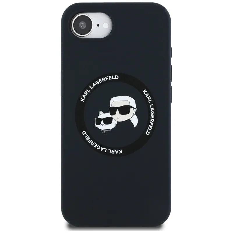 Karl Lagerfeld Silicone Karl & Choupette Heads MagSafe – dėklas iPhone 16e (juodas)