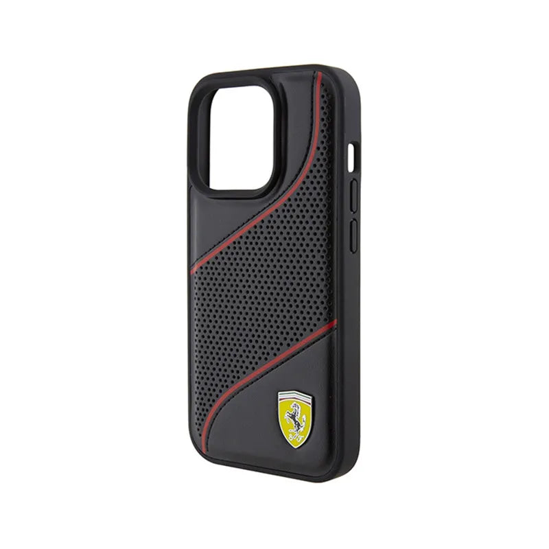 Ferrari Perforated Waves Metal Logo - Dėklas, skirtas iPhone 15 Pro (juodas)