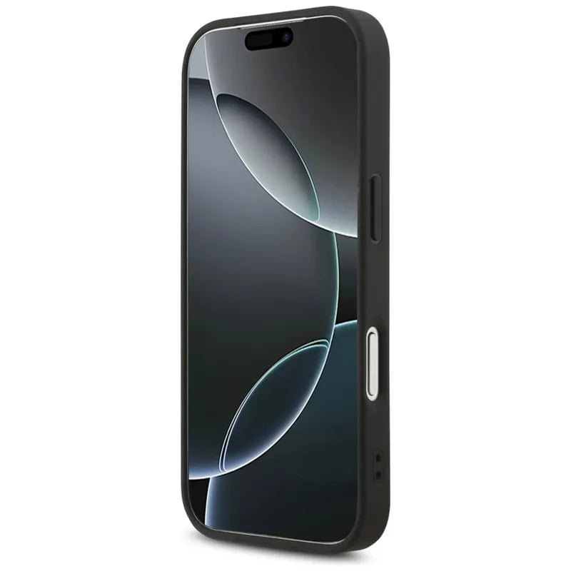 Guess Fixed Glitter Big 4G - Dėklas iPhone 17 Pro (juodas)