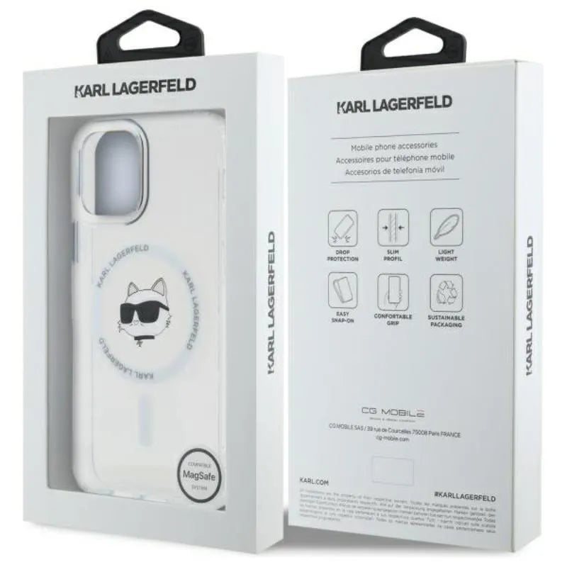 Karl Lagerfeld IML Metal Choupette Head MagSafe – Dėklas iPhone 12 / iPhone 12 Pro (Baltas)