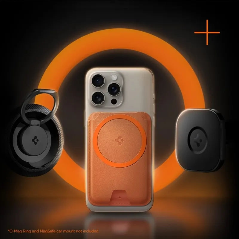 Spigen Valentinus MagFit + MagSafe – magnetinė piniginė (Metallic Orange)