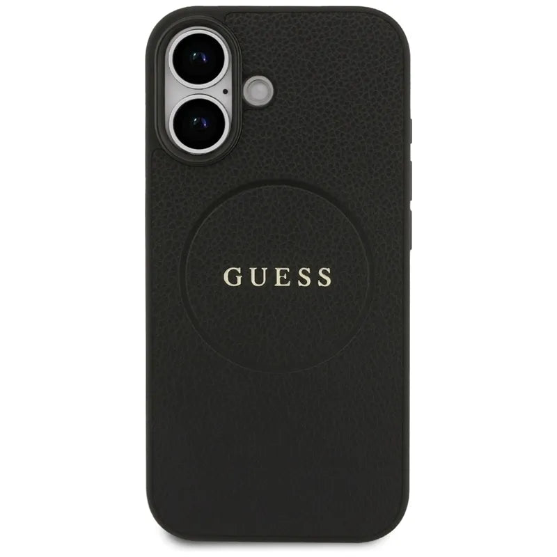 Guess Grained Ring MagSafe – dėklas iPhone 17 (juodas)