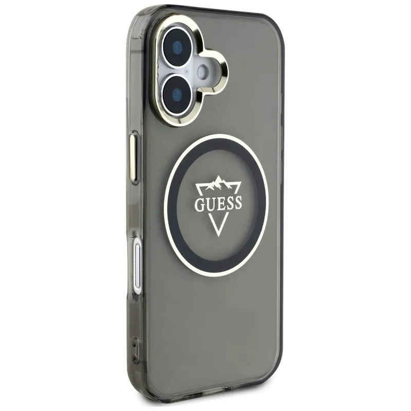 Guess IML Metal Mountain Logo MagSafe – Dėklas skirtas iPhone 16 (juodas)