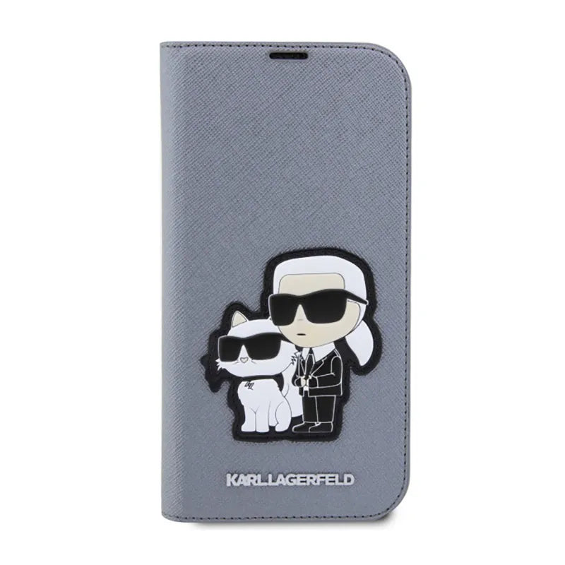 Karl Lagerfeld Booktype NFT Saffiano Karl & Choupette – Dėklas iPhone 14 Pro (sidabrinis)