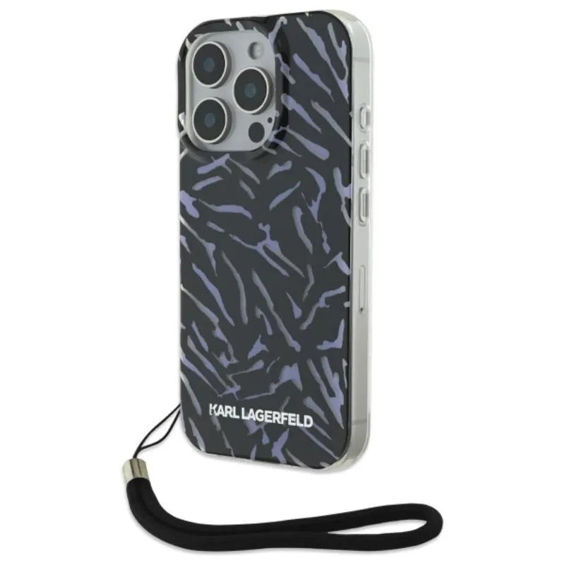 Karl Lagerfeld Zebra With Cord – dėklas iPhone 16 Pro Max (violetinis)