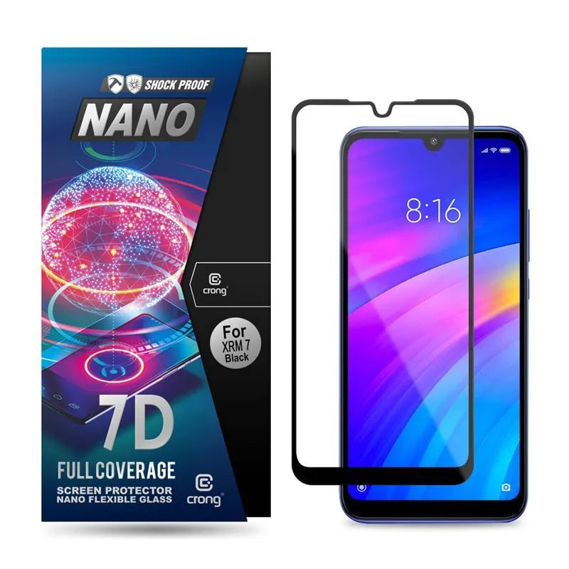 Crong 7D Nano Flexible Glass – pilnai dengianti hibridinė ekrano apsauga 9H Xiaomi Redmi 7
