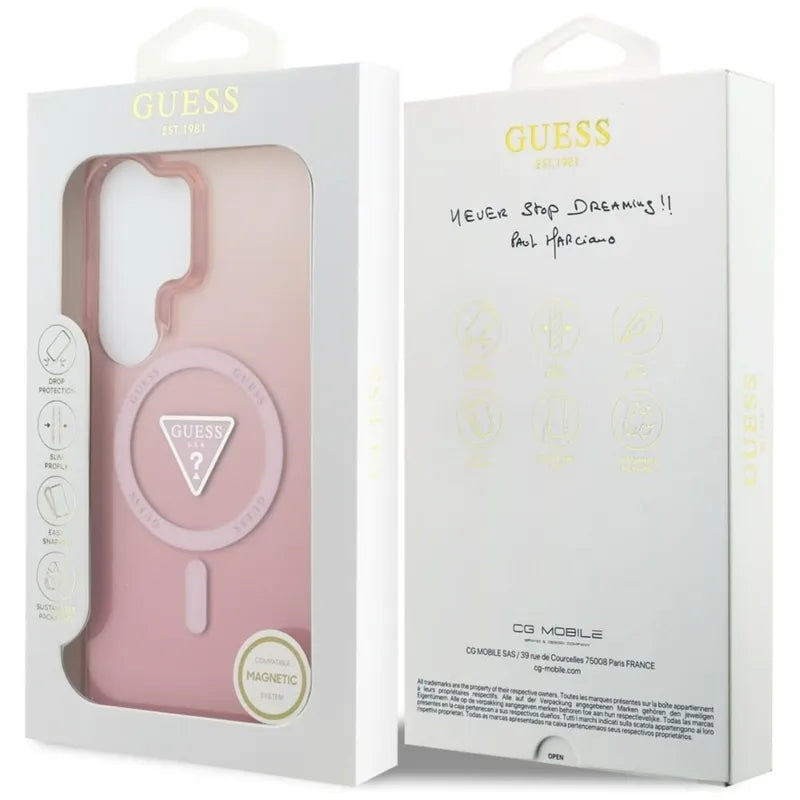 Guess IML Gradient Triangle MagSafe - Samsung Galaxy S26 Ultra dėklas (rožinis)
