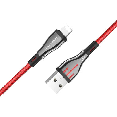 Borofone Highway – 1,2 m USB į Lightning jungties laidas (juodas / raudonas)