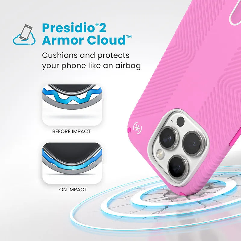 Speck Presidio2 Grip ClickLock & MagSafe dėklas - iPhone 16 Pro (True Pink / Shocking Pink / White)