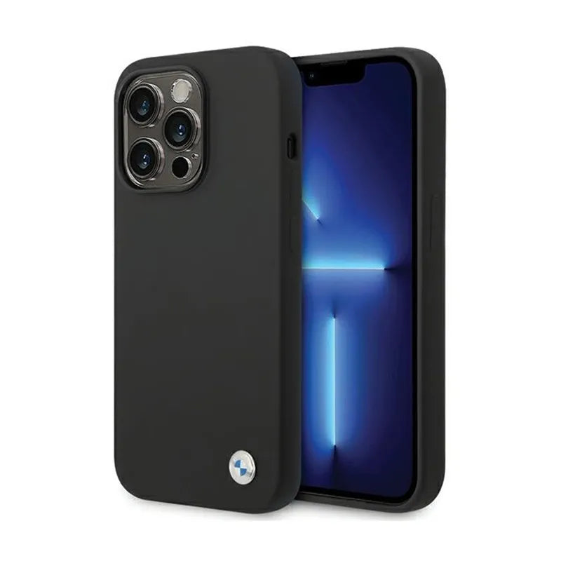BMW Silicone Metal Logo – dėklas iPhone 15 Pro Max (juodas)
