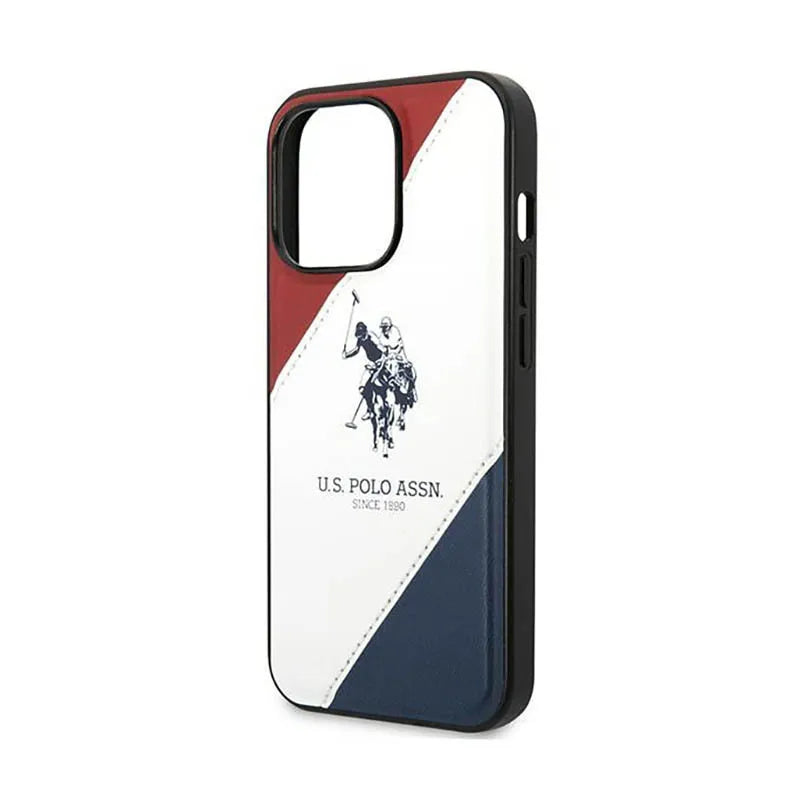 US Polo Assn Tricolor Embossed - Dėklas iPhone 14 Pro (Baltas)