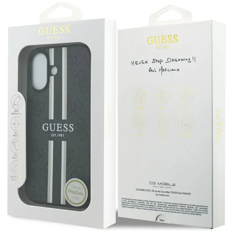 Guess 4G Printed Stripes MagSafe - Dėklas iPhone 17 (juodas)