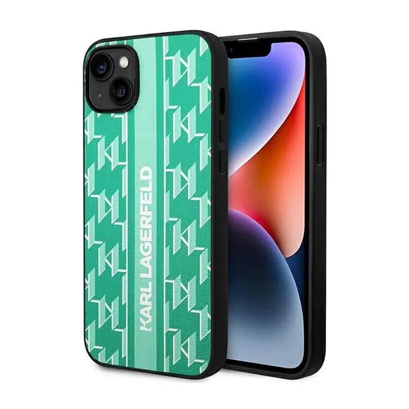 Karl Lagerfeld Monogram Stripe – Dėklas, skirtas iPhone 14 Plus (žalias)