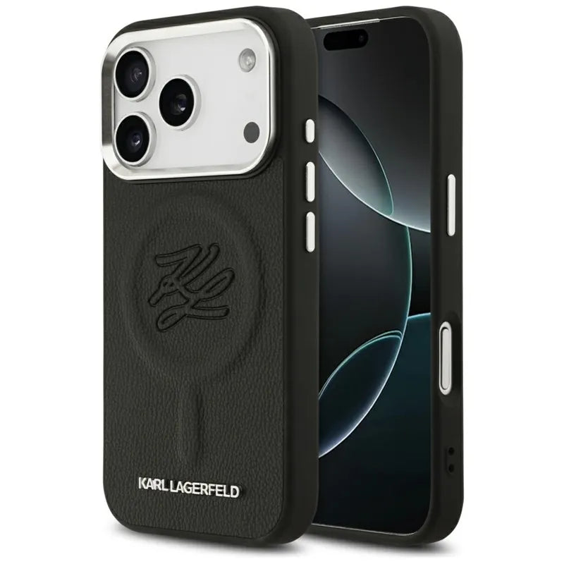 Karl Lagerfeld Initial & Metal Logo MagSafe – dėklas, skirtas iPhone 17 Pro (juodas)