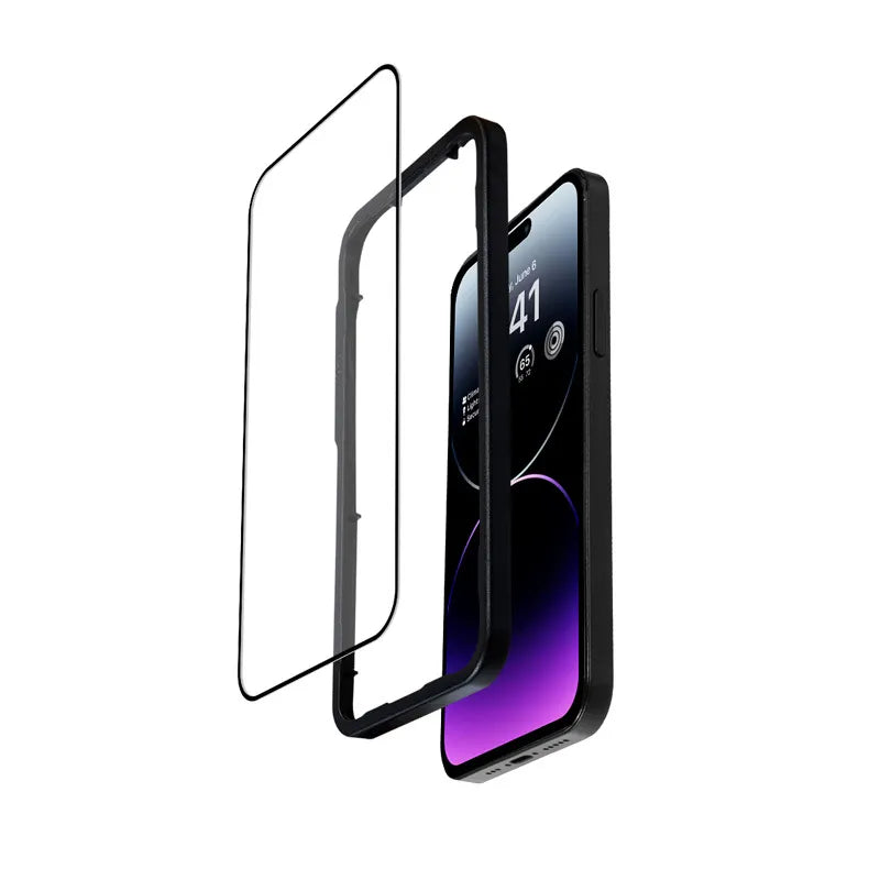 Crong Anti-Bacterial 3D Armor Glass – 9H grūdintas stiklas visam ekranui iPhone 14 Pro Max + montavimo rėmelis
