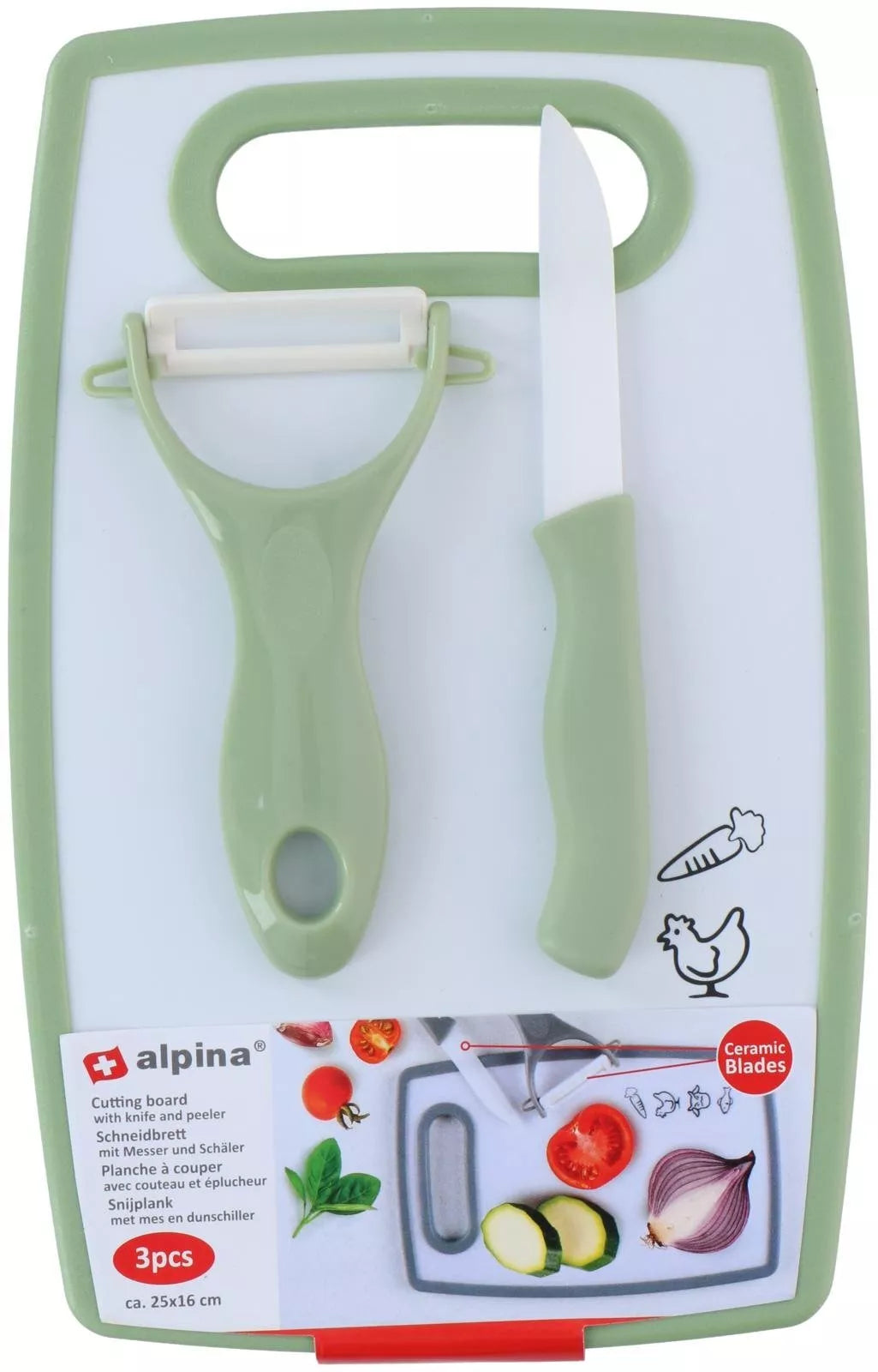 Alpina pjaustymo lentelė su peiliu ir skustuku, įvairių spalvų, 25 × 16 cm 871125225043