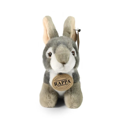 Rappa - pliušinis tikroviškas pilkas sėdintis triušis, 16 cm, ekologiškas