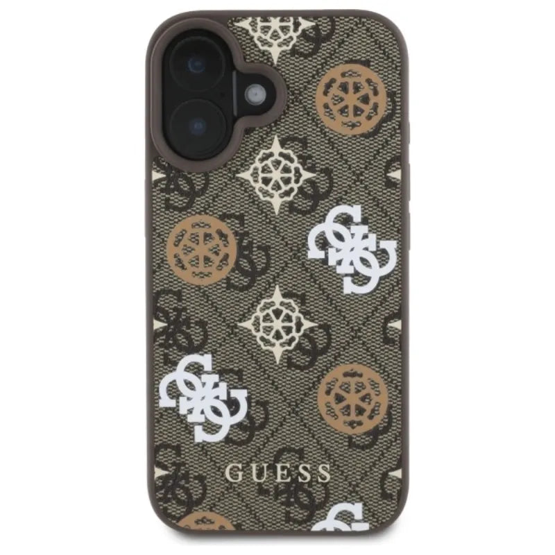 Guess Peony On 4G Background MagSafe – dėklas iPhone 16 (rudas)