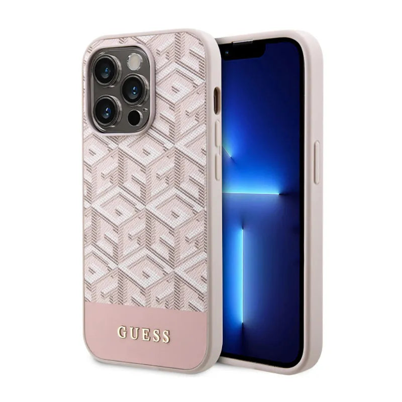 Guess GCube Stripes MagSafe – Dėklas iPhone 14 Pro telefonui (rožinis)