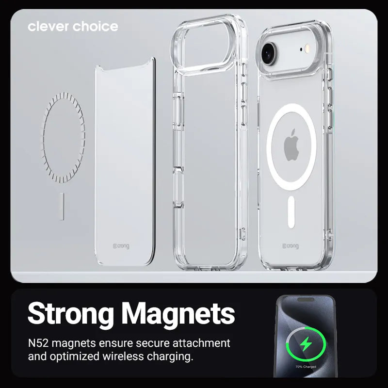 Crong Clear MAG Cover – MagSafe dėklas, skirtas iPhone 17 Pro (skaidrus)