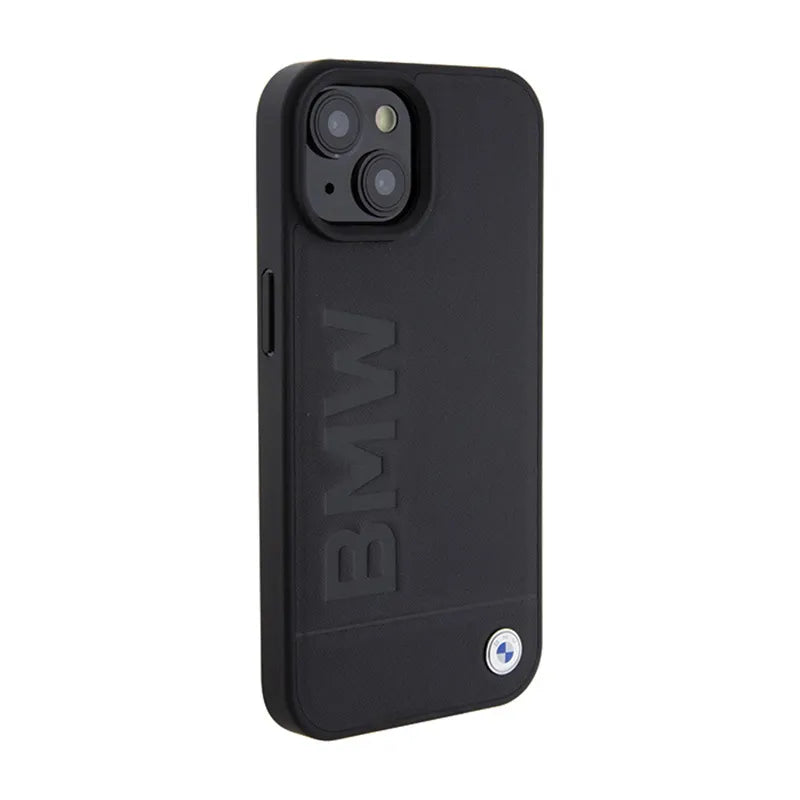 BMW Leather Hot Stamp MagSafe – dėklas iPhone 15 Plus (juodas)