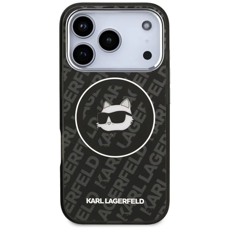 Karl Lagerfeld IML Choupette Head Logo MagSafe – dėklas iPhone 17 Pro telefonui (juodas)