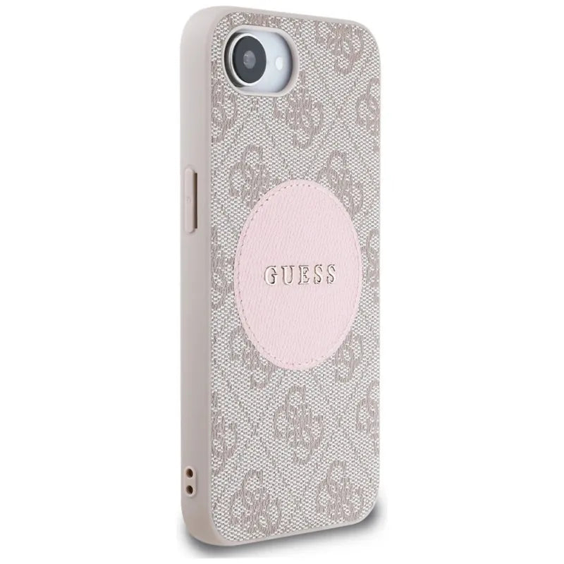 Guess 4G Circle Classic Logo MagSafe – dėklas iPhone 16e (rožinis)