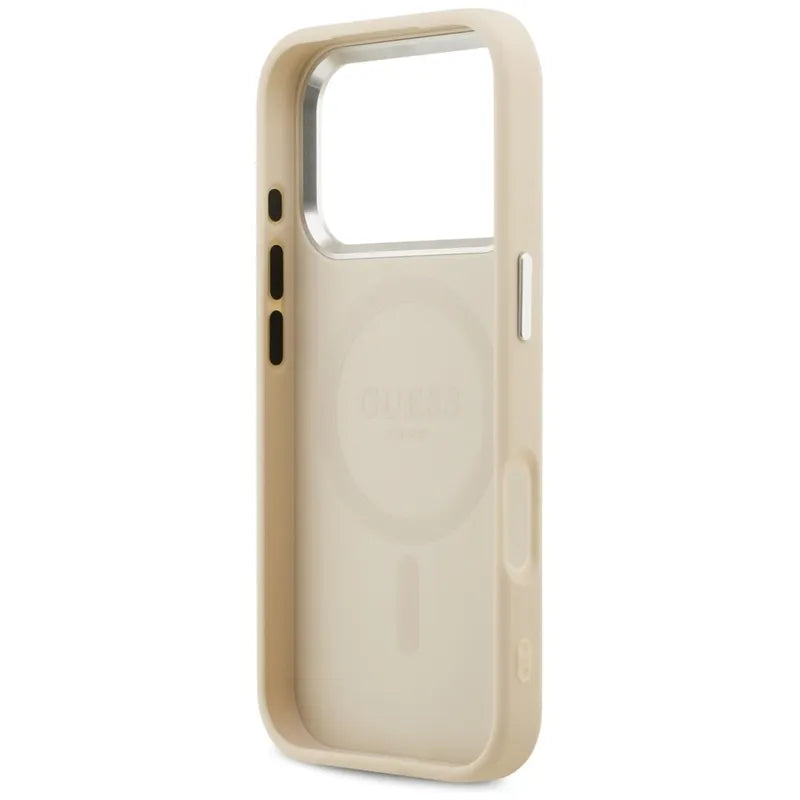 Guess Peony Hot Stamp Script MagSafe – dėklas iPhone 17 Pro (smėlio spalvos)