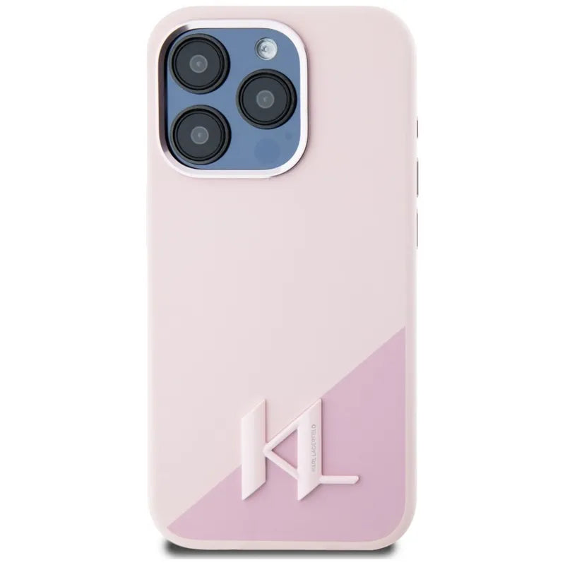 Karl Lagerfeld Silicone Shadow Metal Initial MagSafe – dėklas iPhone 15 Pro (rožinis)