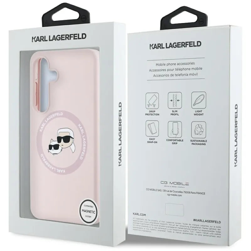 Karl Lagerfeld Silicone Double Heads And Circle MagSafe – Dėklas Samsung Galaxy S25 telefonui (rožinis)