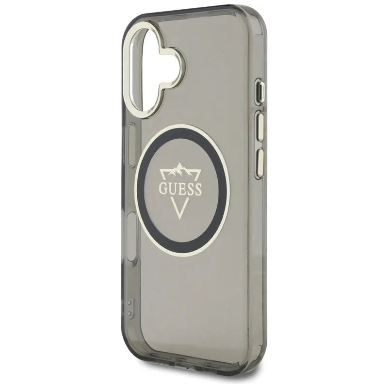 Guess IML Metal Mountain Logo MagSafe – Dėklas skirtas iPhone 16 (juodas)