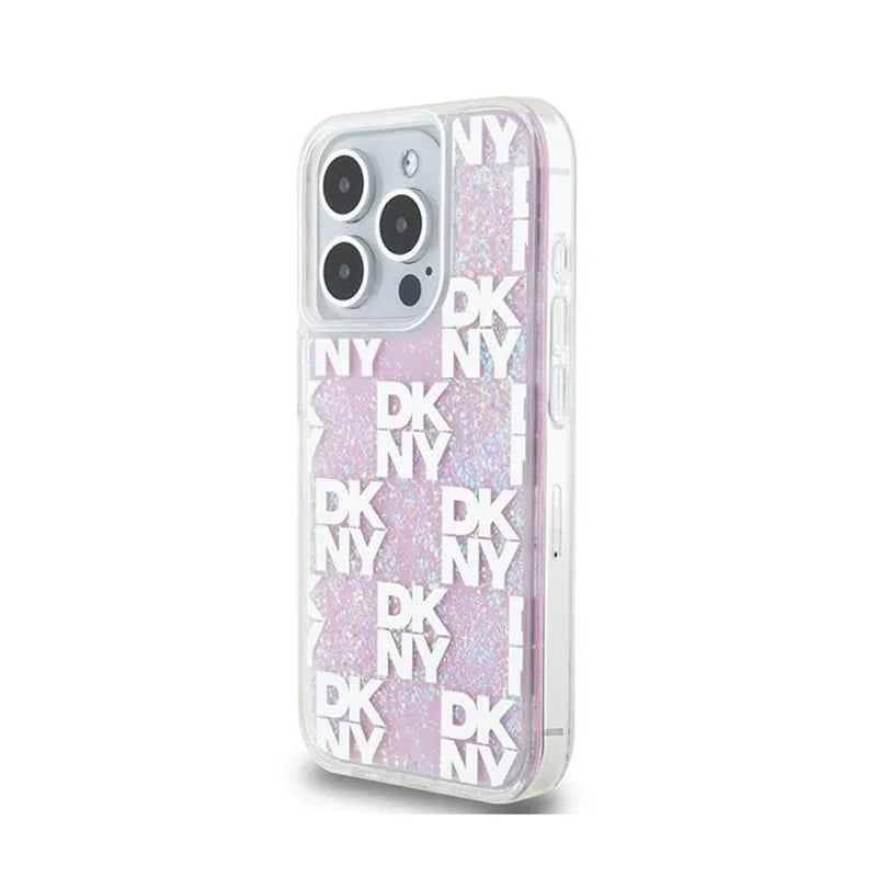 „DKNY Liquid Glitter Multilogo“ – dėklas „iPhone 15 Pro“ (rožinis)