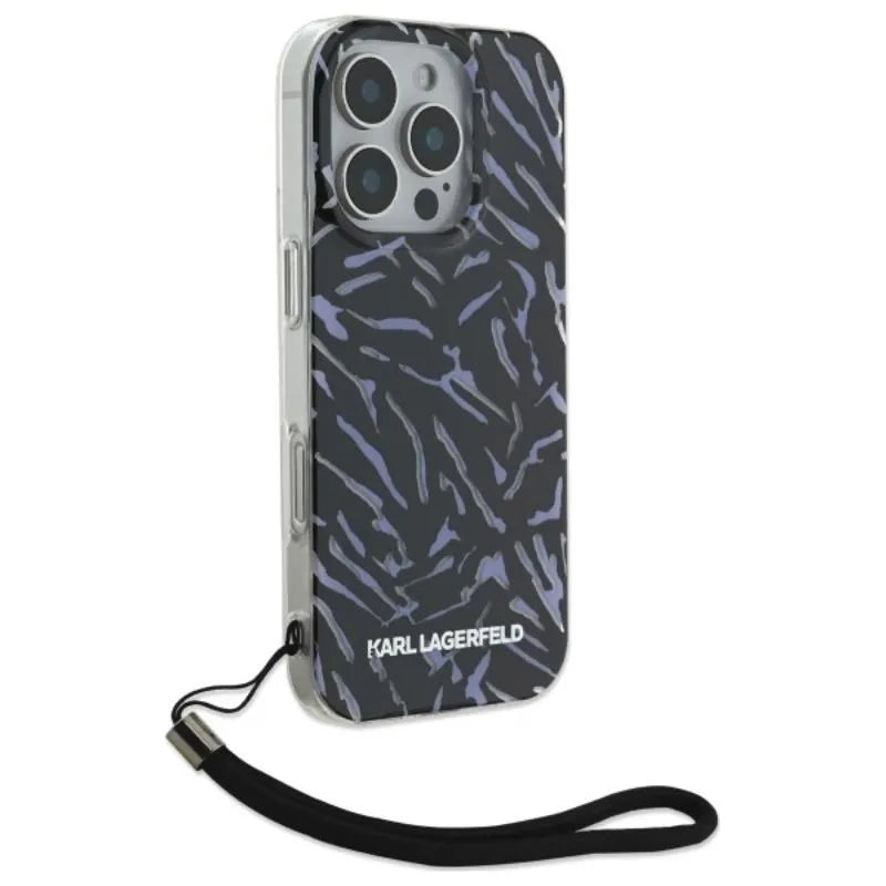 Karl Lagerfeld Zebra With Cord – dėklas iPhone 16 Pro Max (violetinis)