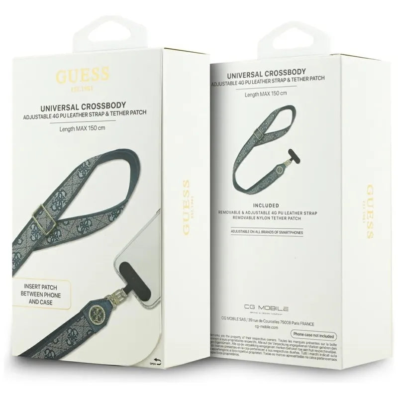 Guess Universal Crossbody Strap 4G Tether Patch Strass Metal Logo – universalus telefono dirželis / virvelė (mėlynas)