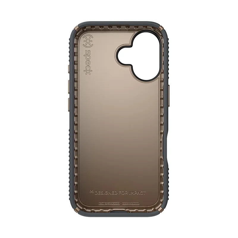 Speck Presidio2 Grip – dėklas iPhone 16 telefonui (Charcoal Gray / Cool Bronze / White)