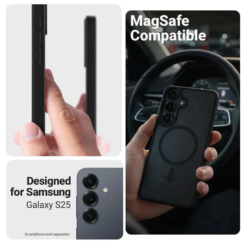 Crong Hybrid Matte Magnetic – „MagSafe“ dėklas, skirtas Samsung Galaxy S25 (tamsiai mėlynas)