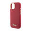 Guess Silicone Script Metal Logo & Frame dėklas iPhone 15 telefonui (purpurinis)