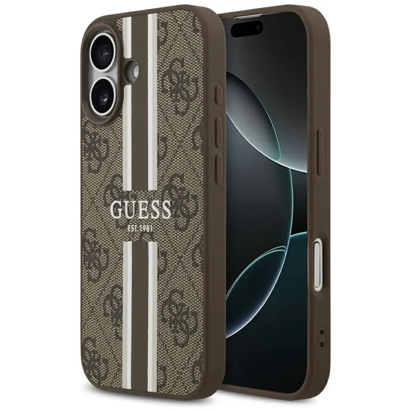 Guess 4G Printed Stripes MagSafe – Dėklas iPhone 17 (ruda)