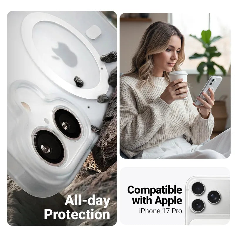 Crong Hybrid Matte Magnetic – MagSafe dėklas iPhone 17 Pro (Baltas)