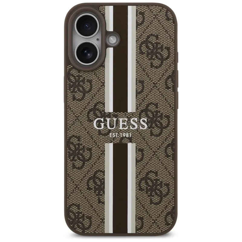 Guess 4G Printed Stripes MagSafe – Dėklas iPhone 17 (ruda)