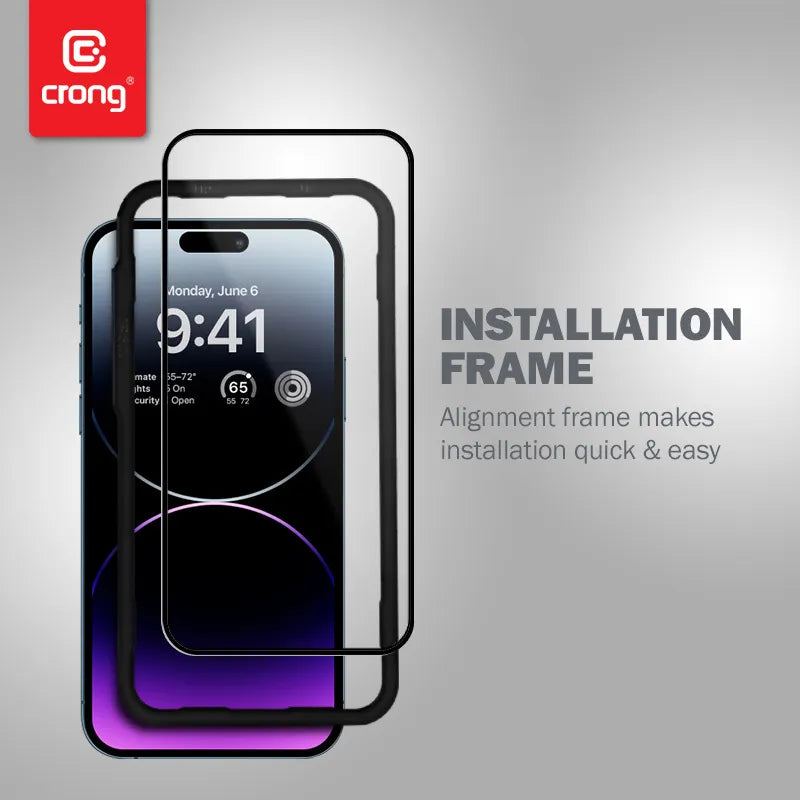 Crong Anti-Bacterial 3D Armor Glass – 9H grūdintas stiklas visam ekranui iPhone 14 Pro Max + montavimo rėmelis