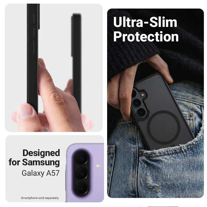 Crong Hybrid Matte Magnetic – MagSafe dėklas Samsung Galaxy A57 (juodas)